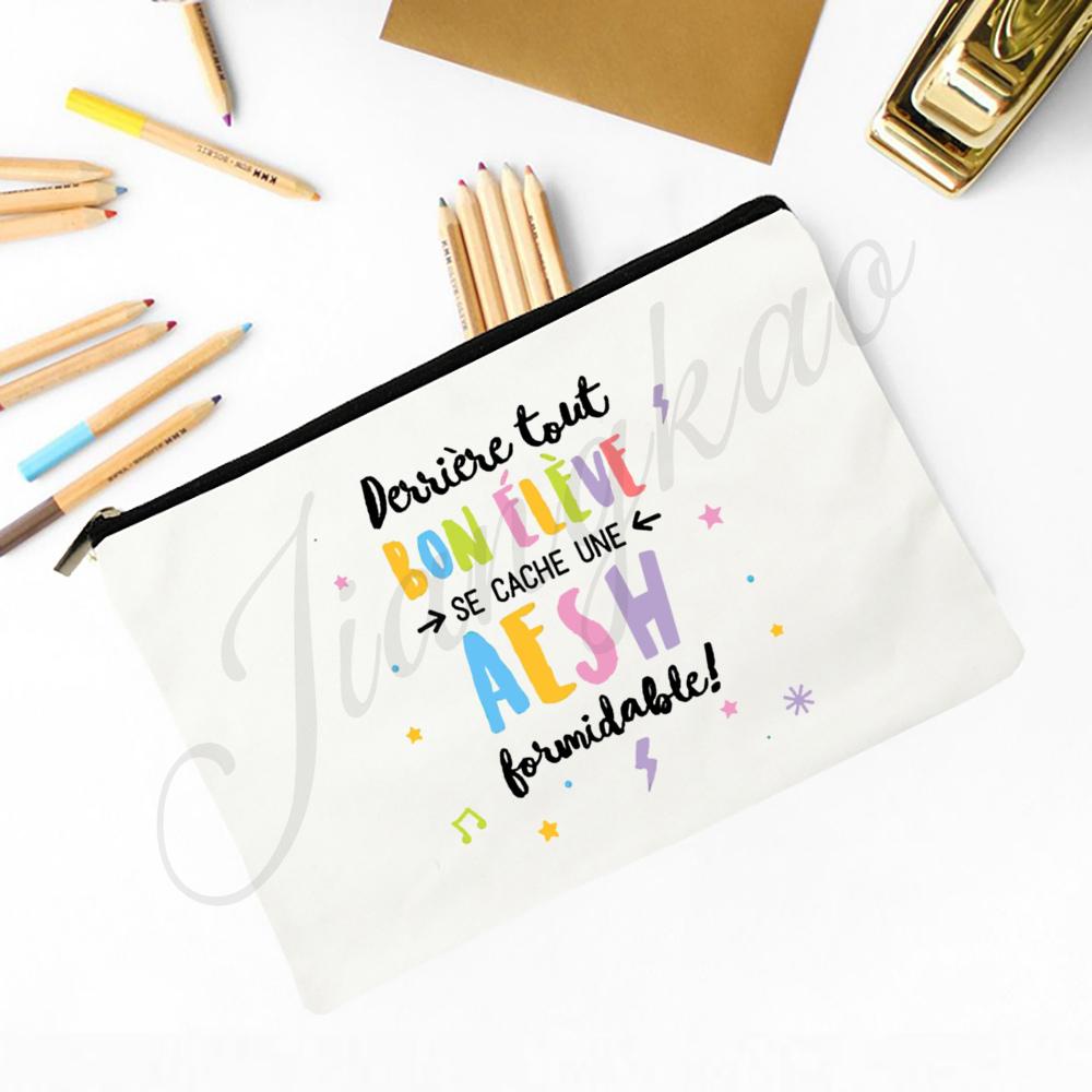 

French Printed Makeup Bag Travel Neceser Travel Toiletry Organizer School Pencil Bags Graduate Gift for Maitresse Atsem Aesh Avs