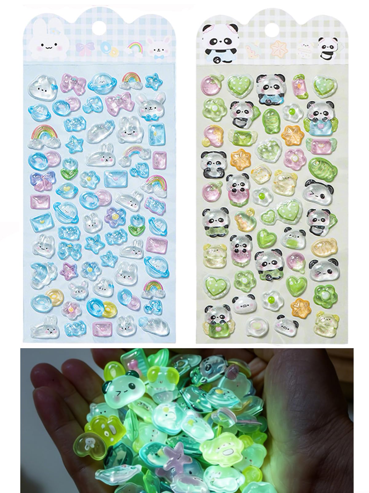 

YSGenyou 2-Piece 3D Luminous Stickers Glow-in-the-Dark Decorative Educational Kids Light Emitting DIY Notebook Indoor Gift Phone Craft Blue and Green