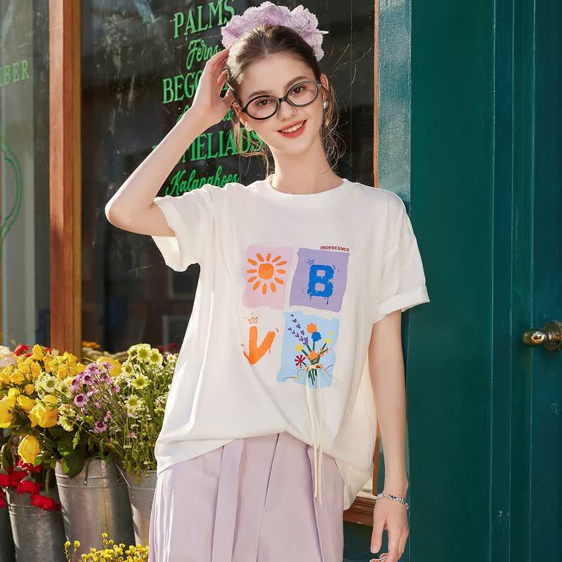 Bailuyu Women s Color-Block Print Short Sleeve T-Shirt S