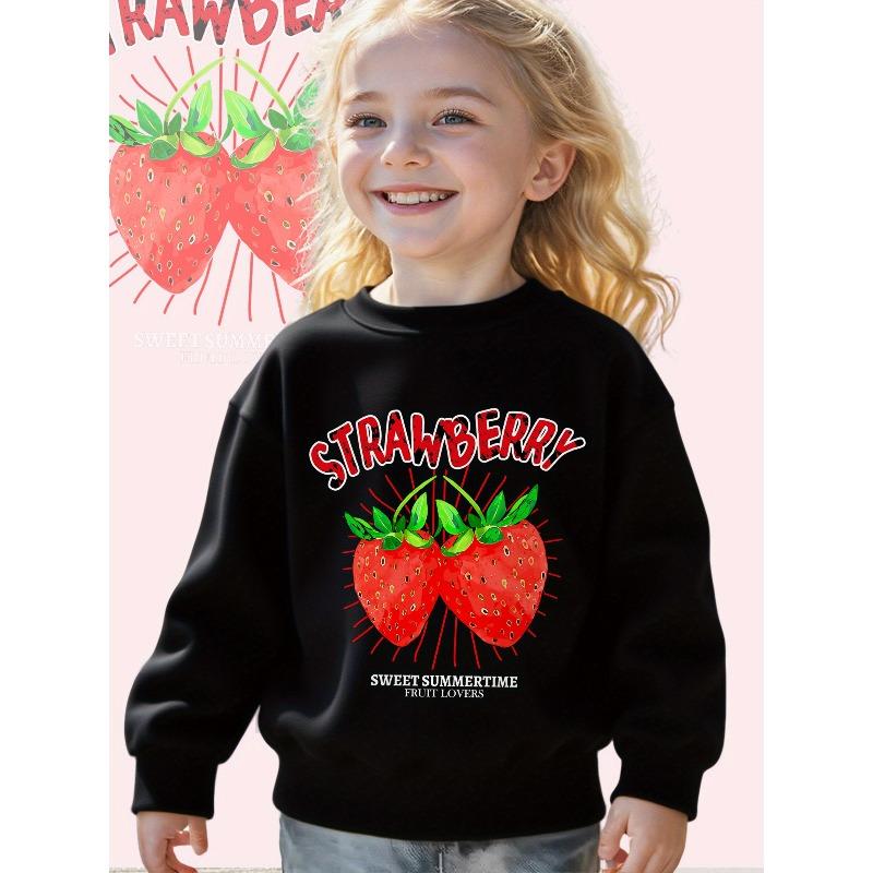 Girls' Strawberry De: A Cozy Long Sleeve Sweatshirt Featuring a Sweet Summertime Fruit Design - Soft Casual Pullover