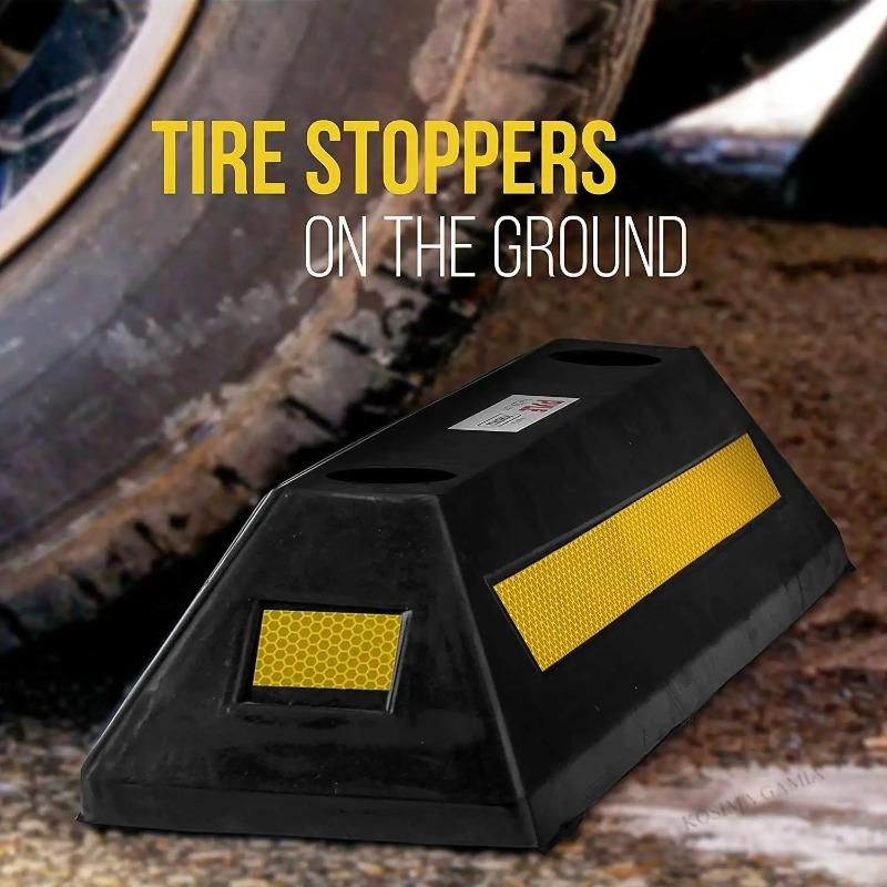 Anti Slip Garage Parking Wheel Stopper Rubber Car Tire Chock with High Visibility Yellow Stripes for All Cars Trucks 1/2Pcs