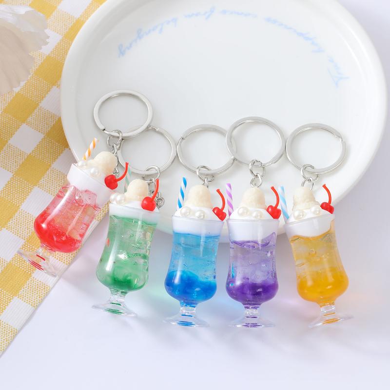 1Pcs Realistic Mini Ice Cream Soda Cup Keychains With Cherry Topping Bright Colors For Bag Decoration And Small Gifts