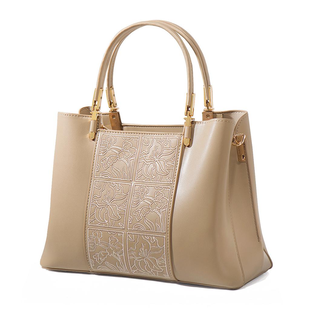 Mother'S Day Gift Embroidered Beige Large-Capacity Handbag Women'S Mother Bag Atmospheric High-End Messenger Women'S Bag