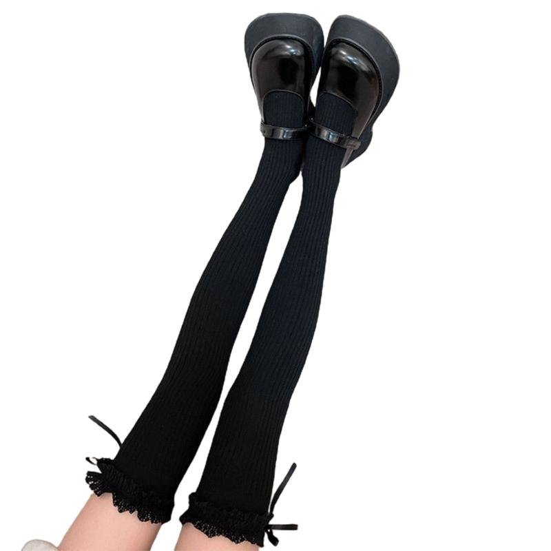 

1 Pair Women Ruffle Socks Girl Lace Topped Calf Socks Frilly Socks with Bowties Cotton Socks Princess Style Dress Socks