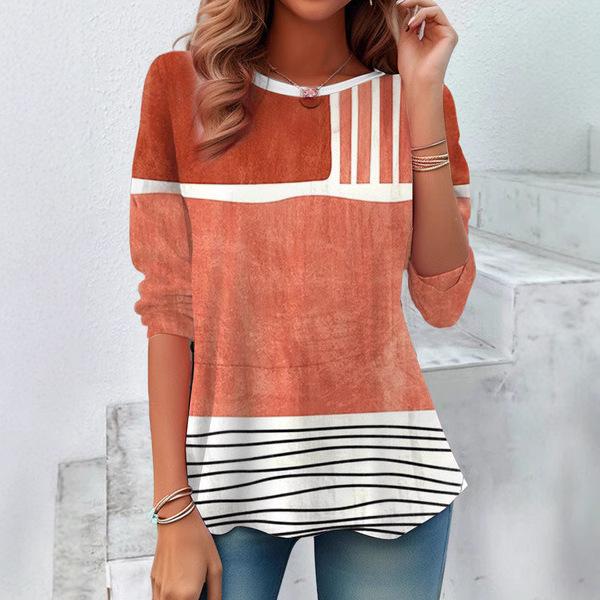 Round Neck 3D Printed Top Colorful Fashionable Casual Long Sleeved Women's T-shirts