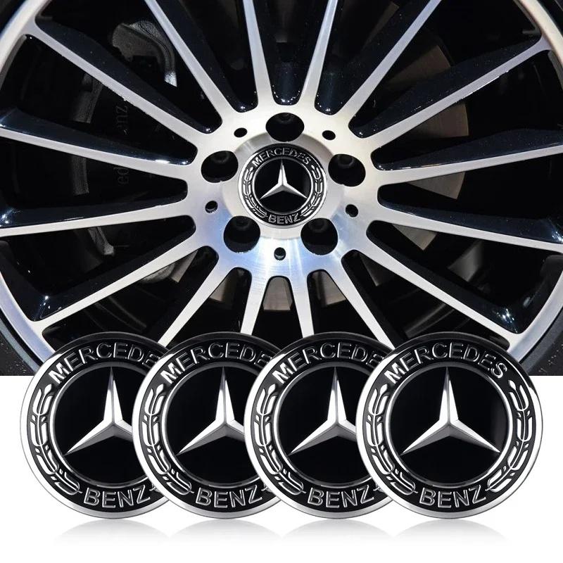 For Benz 4pcs Car Styling Wheel Center Hub Caps Rim Cover Badge Emblem Sticker AMG VIANO GLB GLC W108 W124 W126 W169 W176 GLE