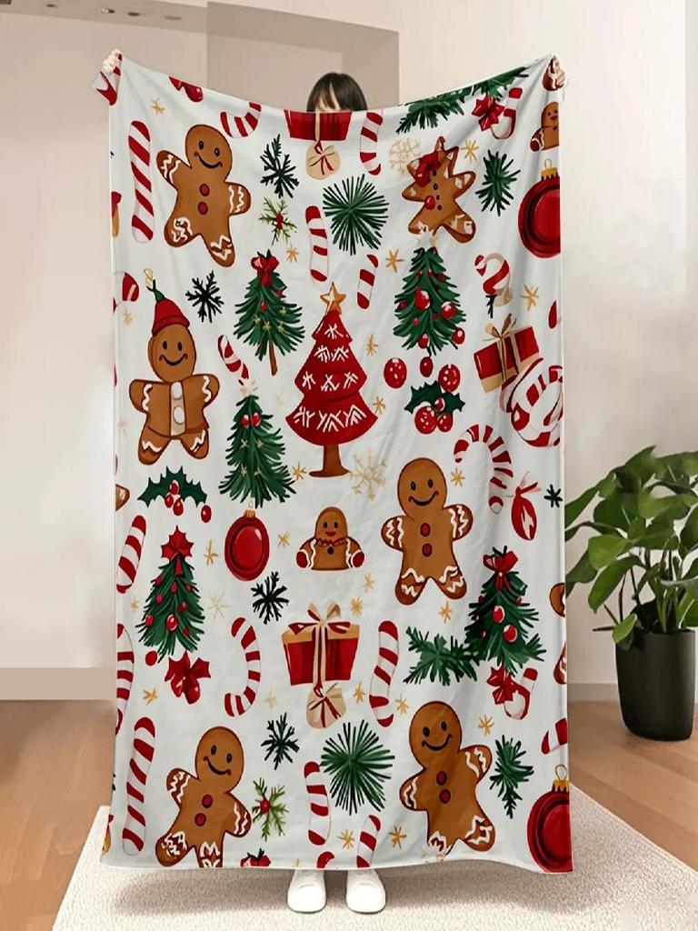 Christmas Blanket UltraSoft Flannel Throw with Gingerbread Wonderland Print Perfect for Festive Holiday Decor Cozy Winter Night