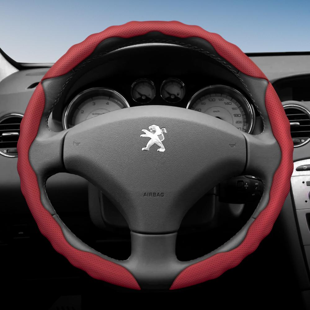 Lenkradbezug für Peugeot, Sportliches Wellendesign, Atmungsaktives Leder, Segmentiert, Rutschfest, Schweißabsorbierend