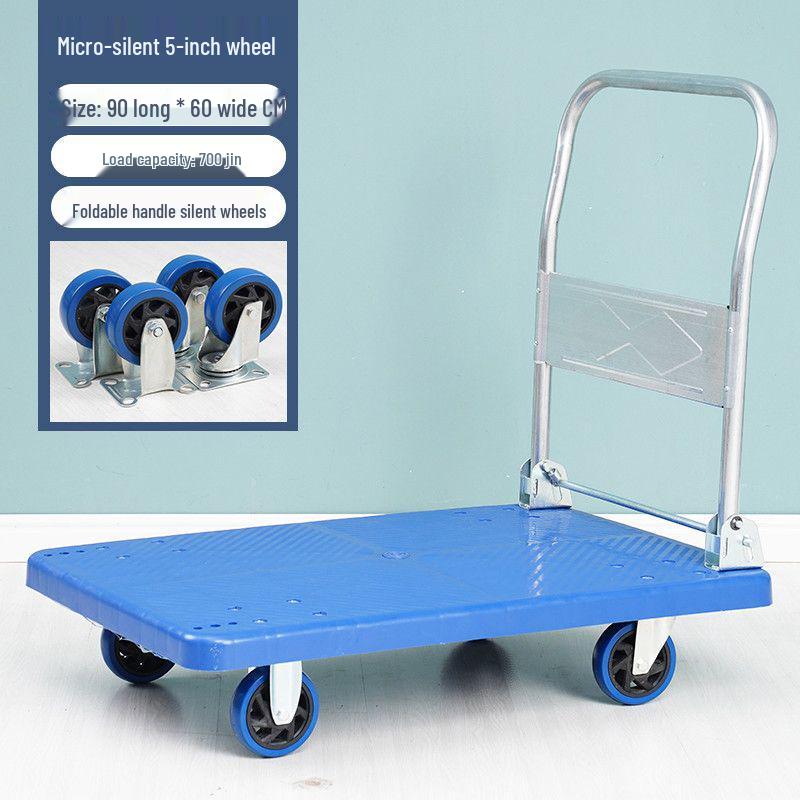 Folding Flatbed Hand Truck: Sturdy Four-Wheel Cart for Street Vending & Moving Goods