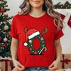 Festive Christmas Alphabet Letter Santa Hat Print Tshirt for Women Fashion T Shirt Streetwear Female Clothes Casual clothing