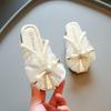 Girl's Lace Mesh Peep Top Flats 2024 Summer New Fashion Children Soft Simple Pearl Bow Covered Toes Princess Shoes for Vacation