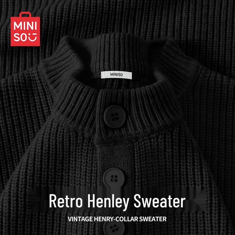 MINISO Men's Old Money Style Henley Knit Sweater