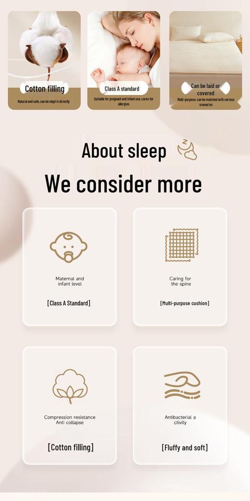 Thickened Soft Cotton Wadding Mattress Pad for Student Dorm Single Bed or Floor