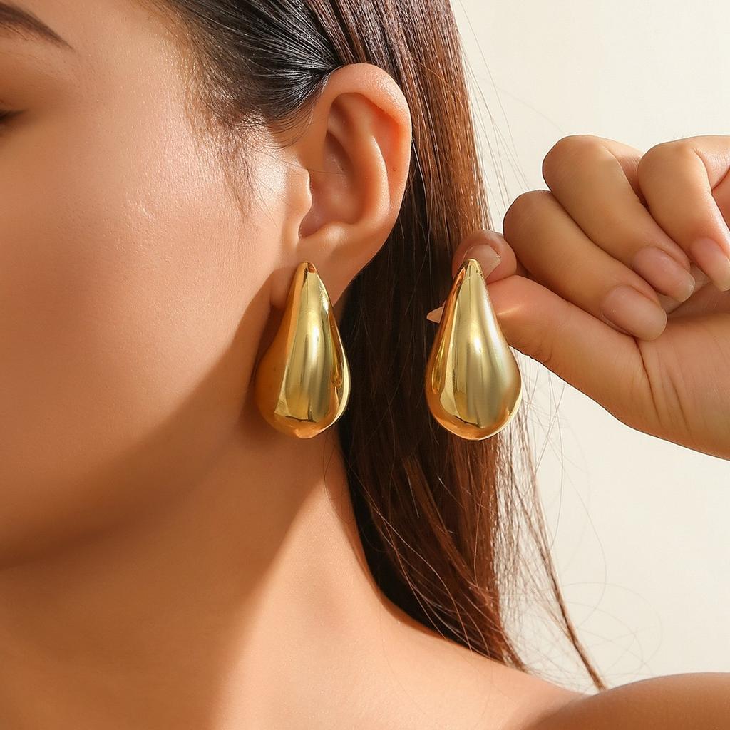 925 Silver Hollow Water Drop Earrings 18k Gold Plated Glossy Simple Jewelry Gift for Women