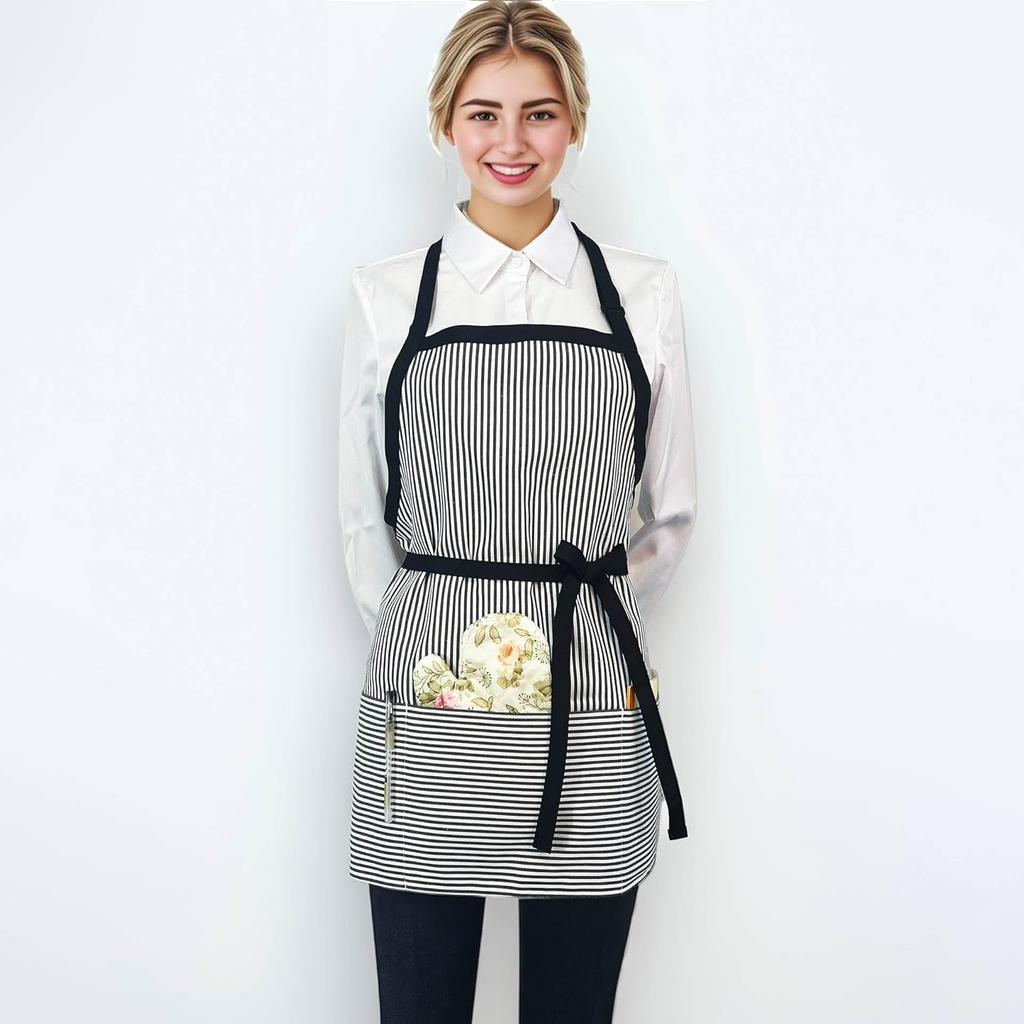 Chef Apron Striped Waitress Apron Kitchen Cooking Women Short Apron Adjustable Halter Cute Apron