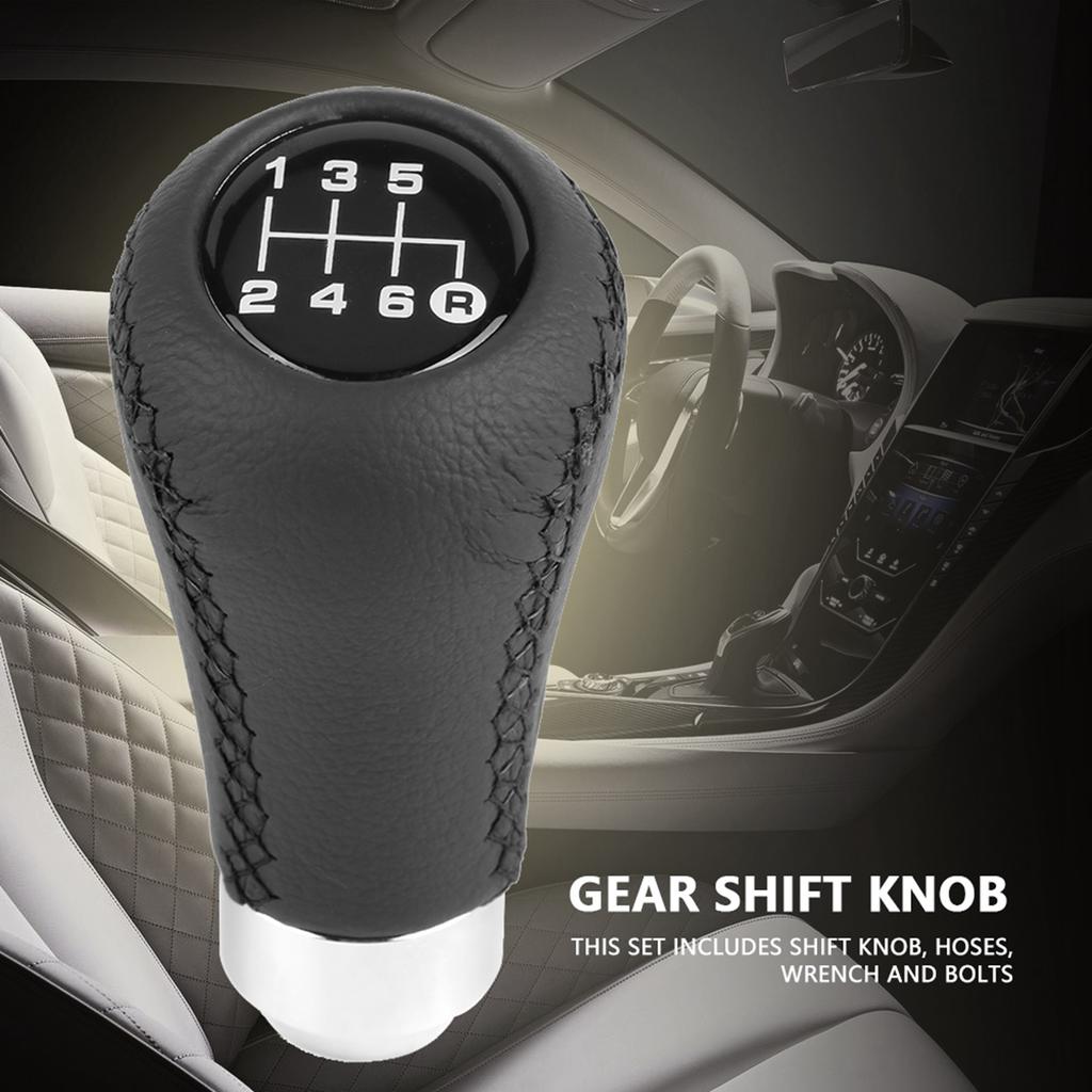 Universal Car Vehicle 6 Speed Gear Shift Knob PU Shifter Stick with 3 Hoses Black