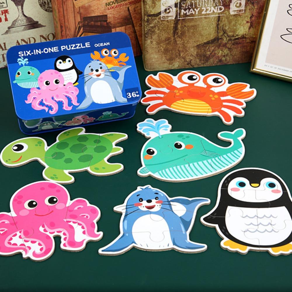 

Деревянный 3D-пазл Динозавр Машина Детские деревянные игрушки Головоломка Мультяшное животное Пазл Семейная игра style E