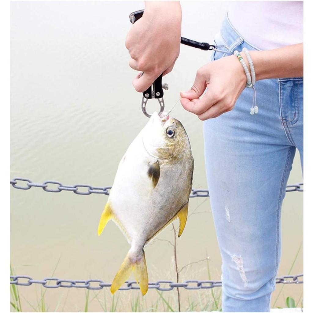 HODAKy Fish Grip Fishing Tackle Fish Catcher Aluminum Alloy with Safety Rope, Red (Includes Multifunctional Fishing Pliers)