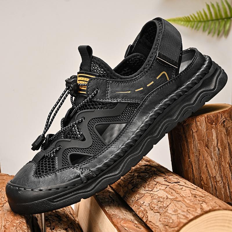 2025 Summer New Men's Bag Head Sandals Breathable Live Broadcast Explosion Casual Large Size Beach Shoes Hollow Cool Slippers