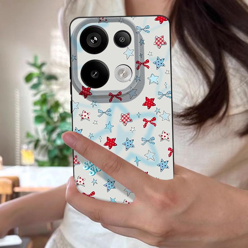 Blue Stars Bowknots Pattern Case Xiaomi 14T 13T 11T Pro Leather Texture Silicone Cover Funda For Redmi Note 14 13 Pro 4G 5G 12 11