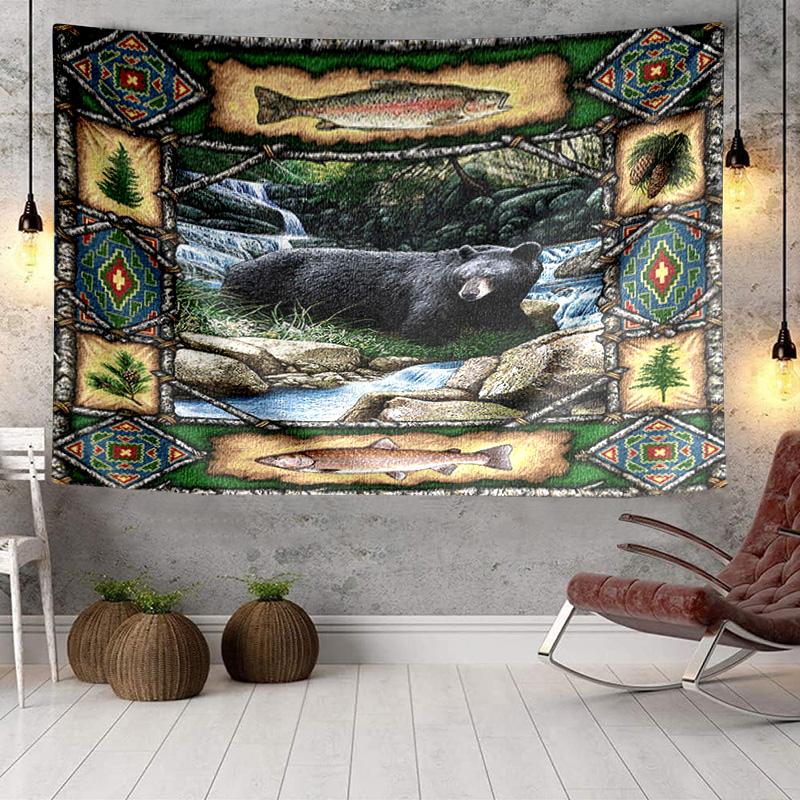 Autumnal Bear Family Scene Tapestry Room Decoration Wall Hanging for Living Room Bedroom, dormitory, Birthday and Christmas gifts