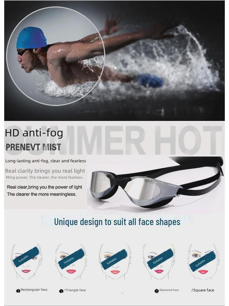 Profesionální plavecké brýle s ochranou proti zamlžování pro dospělé, závody a trénink