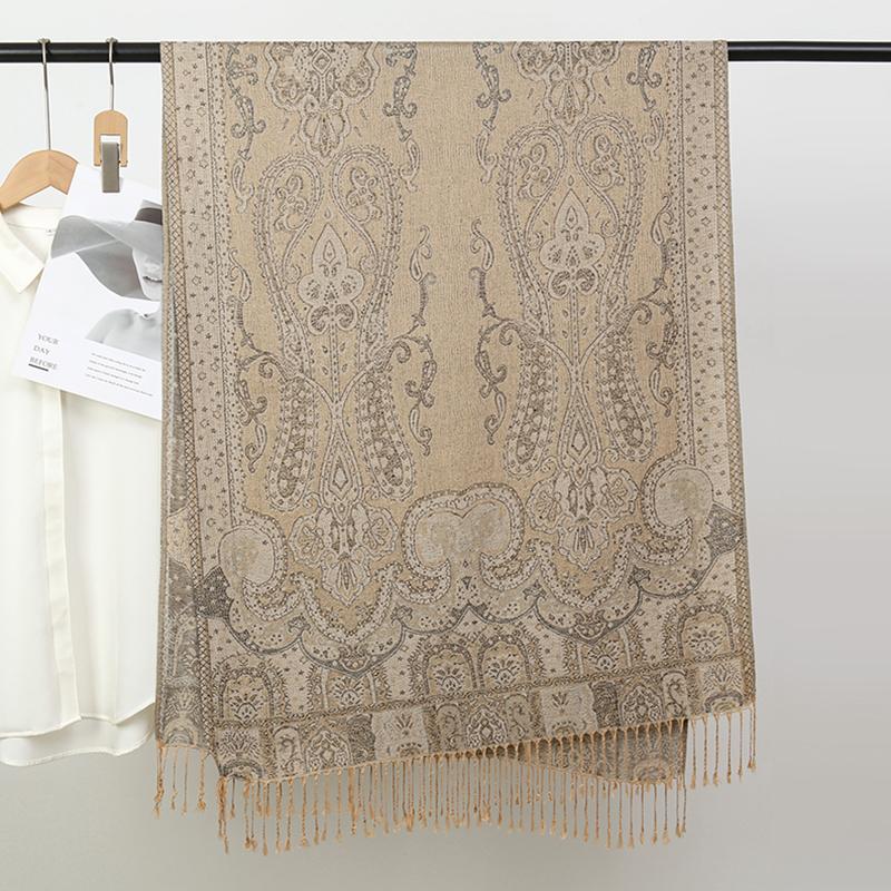Muslim Hijab Bohemia Style Women Retro Paisley Jacquard Scarf Thick Cashmere Tassel Shawl Winter Warm Wrap Pashmina