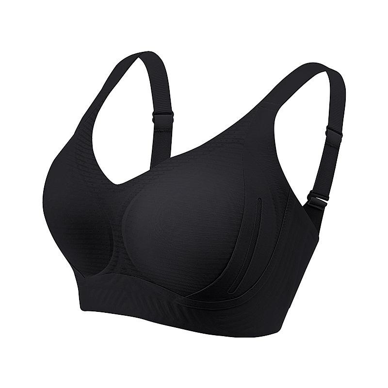 

Large size seamless underwear big breasts show small thin breathable fixed cup closed breast anti-sagging bra 5XL чорний