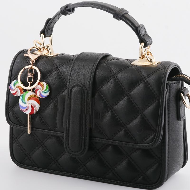 Cute Patchwork Rainbow Candy Rhinestone Lollipop Bag Keychain Creative Sweet Backpack Pendant Car Ornament Party Gift