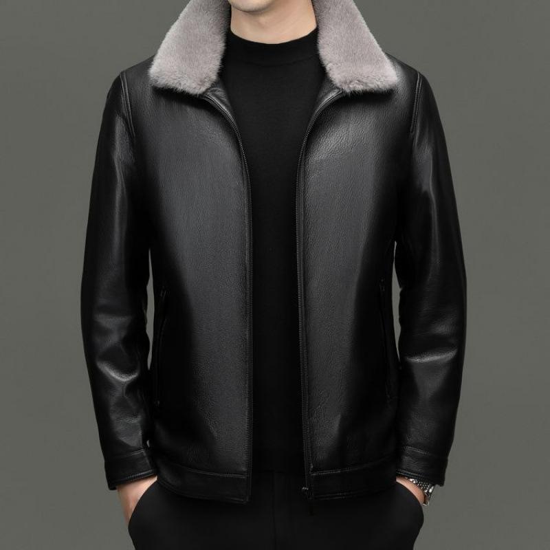 

Цельная норковая подкладка Козья кожа Кожаная одежда Мужчины Могут снять норковую подкладку Кожаная куртка Кожаный норковый мех 58 чёрный