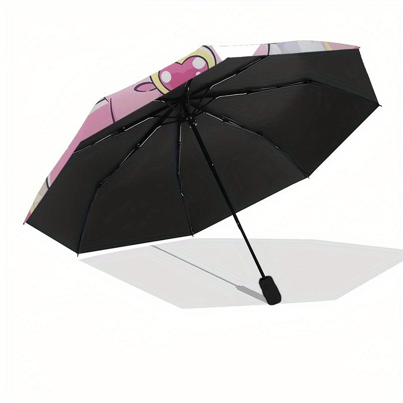 My Melody,Pink Bow Automatic Folding Umbrella Simple 8 Rib Design, Bright Cartoon Pattern, Durable Iron Frame, Suitable For Travel, Outdoor,