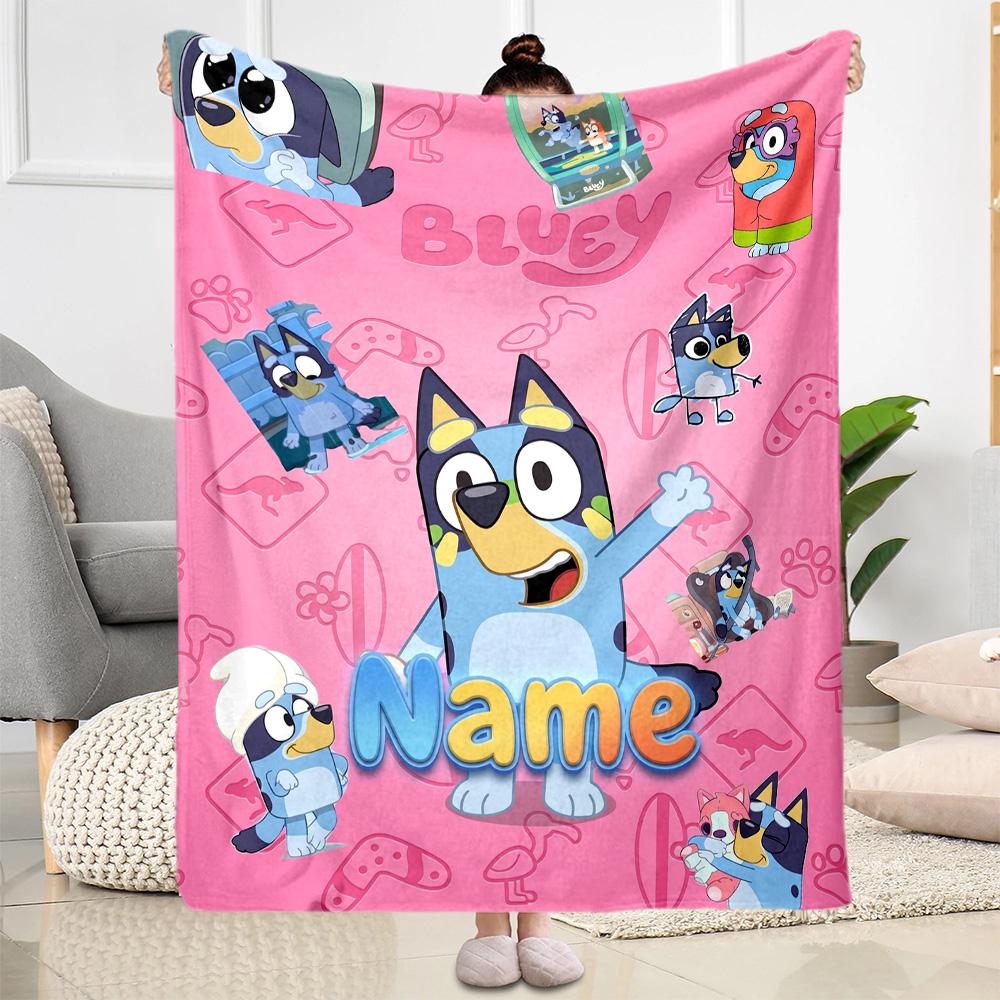 Bluey Friends Adventure Customize Text Blanket Multi-purpose Customizable Blanket Comfortable Perfect for Seaside Nap Sofa Bedding