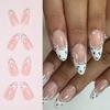 24 Pcs Press On Nail Set Acrylic False Nail With Lace and Flower Designs Nail Accesories Stick On Nail for Daily Wear