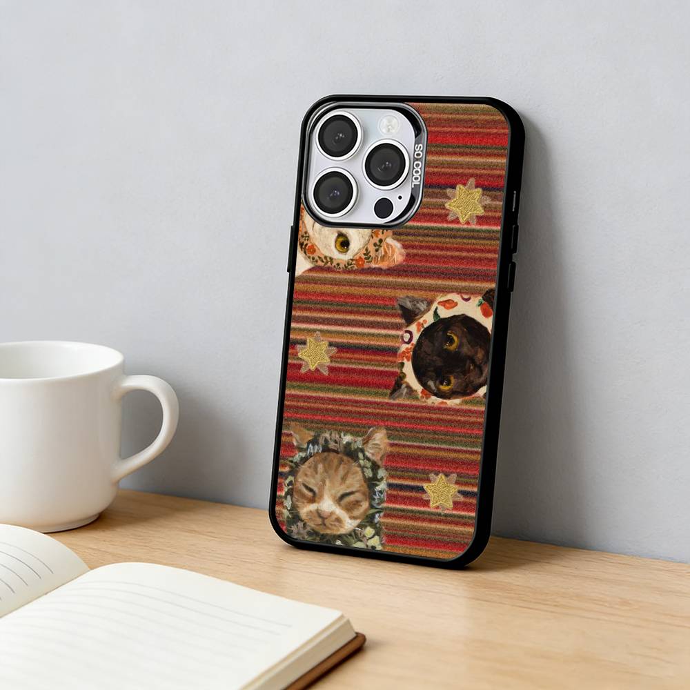

Whimsical Cats Phone Case For iPhone 17,16,15,14,13,12,11 Plus,Pro Max,XS,Colorful Silver Phone case Funda Cover iPhone14