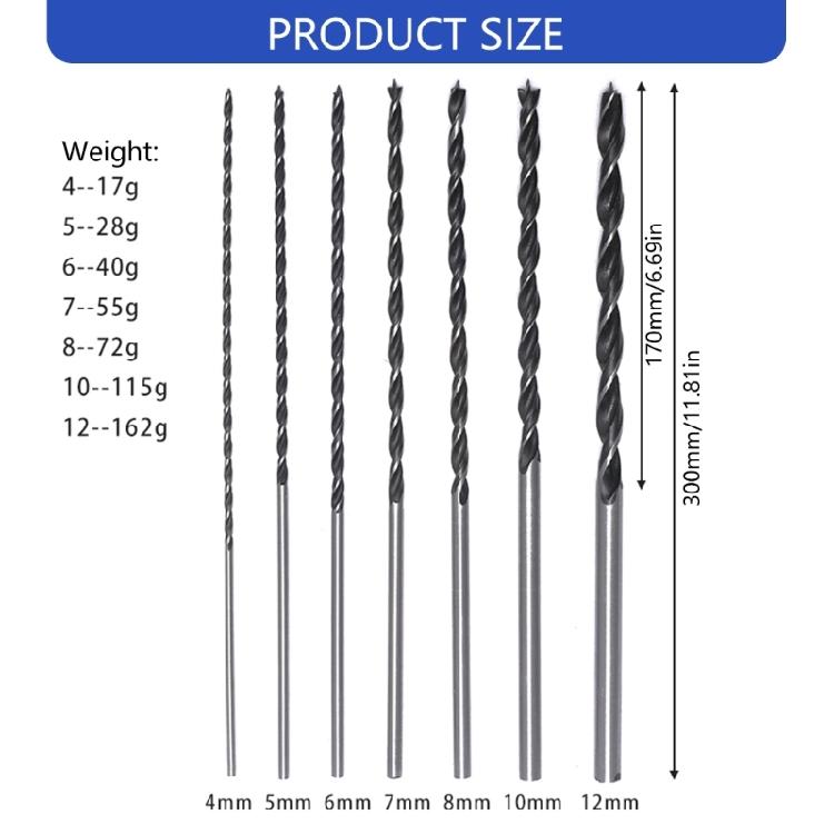 7Piece Professional Wood Bit Set 300mm Extended Length Carbon Steel Drill Bit For Deep Penetration In Lumber Beams