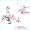 Pink Color Series Charms Beadscopper Cute Girl Pink Dangle Flower Heart Shape Pendant Fit Bangle Bracelet Necklace Jewelry