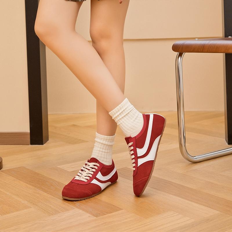 German Training Shoes Women Genuine Leather Women Sneakers Flat Lace-up Retro Large Size Forrest Gump Shoes Women