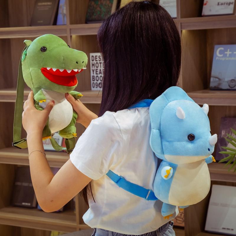 34cm Cute Plush Tyrannosaurus &Triceratops Backpack Toys for Children Cartoon Animal Dinosaur Schoolbag Kawaii Gift for Kids