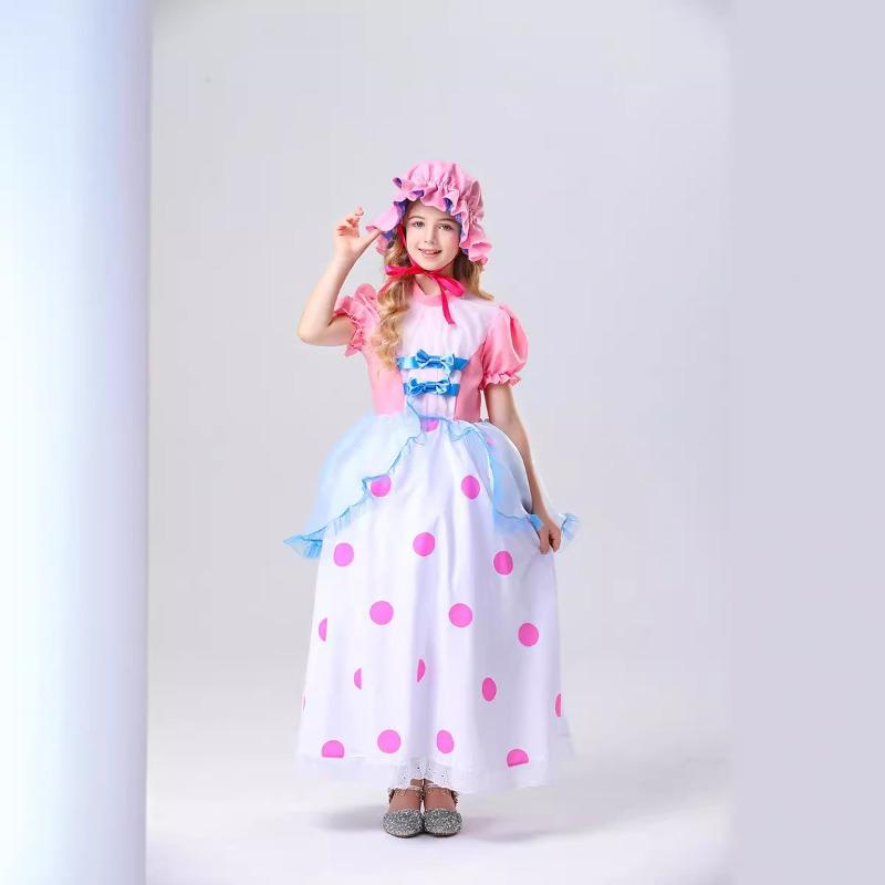 Parent-child Children's Clothing, 61 Animation Cartoon Powder Polka Dot Princess Performance Clothing Shepherd Girl