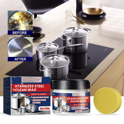 Powerful Stainless Steel Stain Cleaning Wax With Sponge Easy Using Scale Removal Paste For Pot Basin Stove