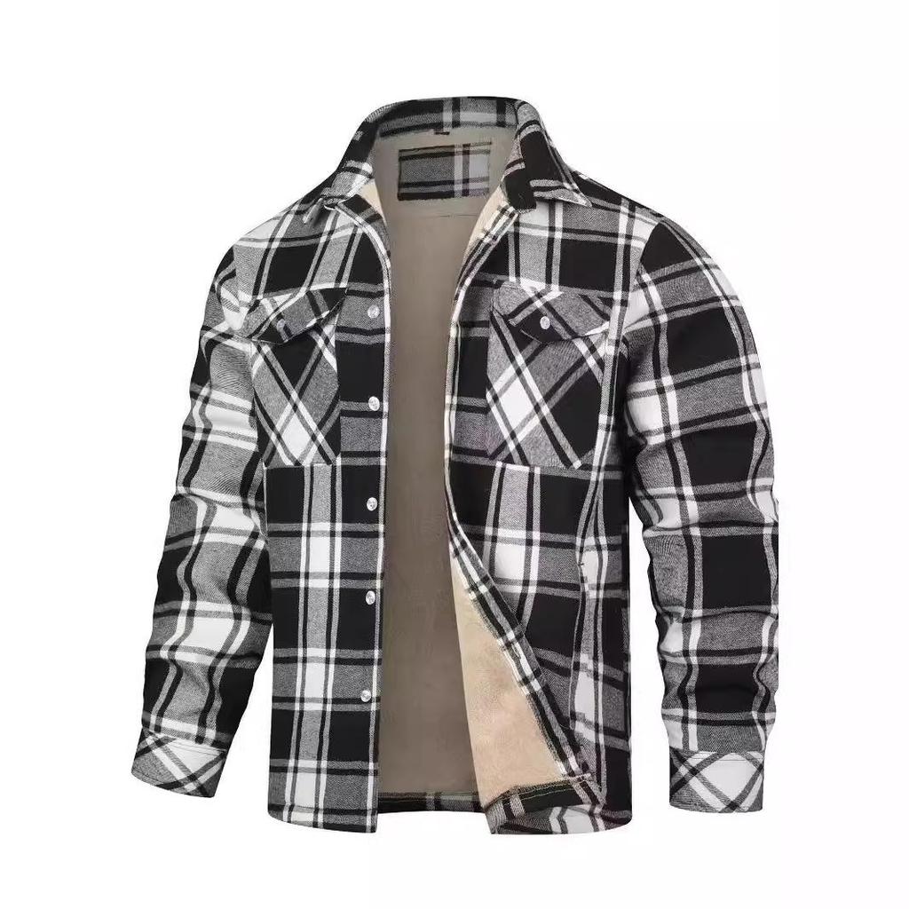 Chaqueta Europea y Americana para Hombre Camisa de Cuadros de Solapa de Manga Larga Chaqueta para Hombre