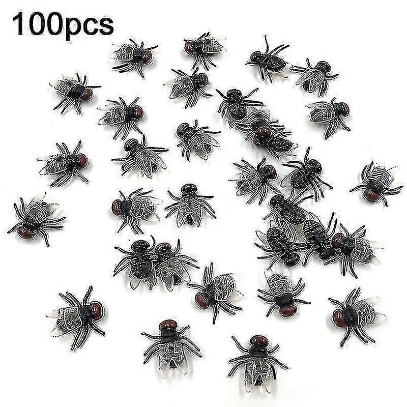 100 Pcs Fake Flies Plastic Simulated Insect Fly Bugs Joke Toys Prank Halloween Supplies Party Favors