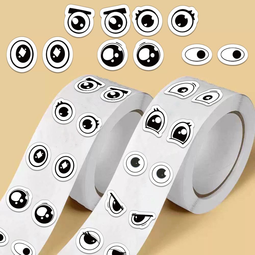 Roll of 500 Small Emoticon Wavy Eyes Stickers for Journaling, Decoration, and Envelope Sealing.