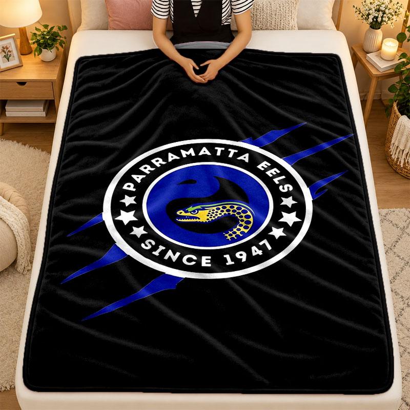 Flannel BlanketParramatta Eels Warm Soft Throw Blanket for Indoor Sofa Bed Living Room Use