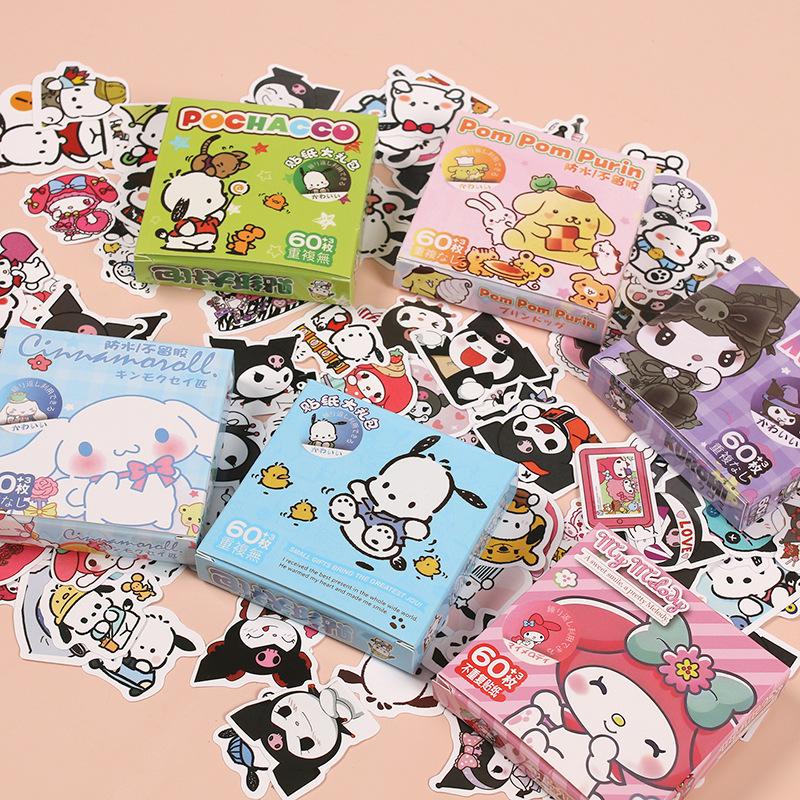 Cartoon Stickers Kuromi Kitty Cinnamoroll Pochacco Kawaii Waterproof No Residue For Kids Journal Scrapbooking Student Rewards