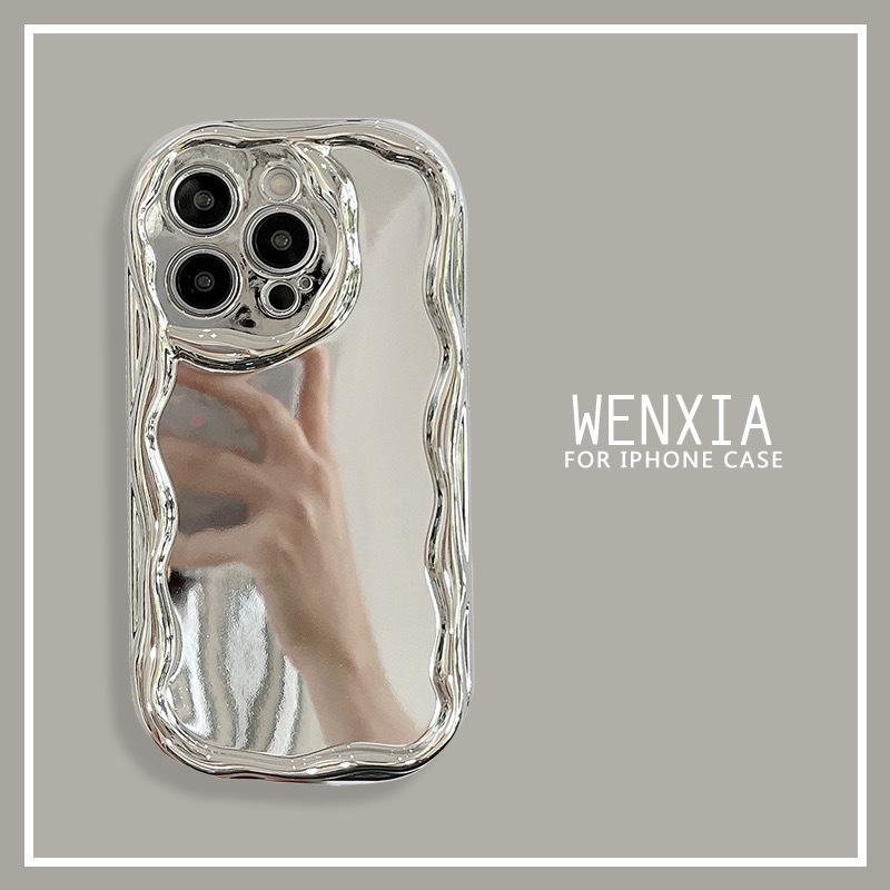 Applicable to iphone17 cream pattern mobile phone case Apple 16PROMAX electroplated three-dimensional wave mirror protective case 15