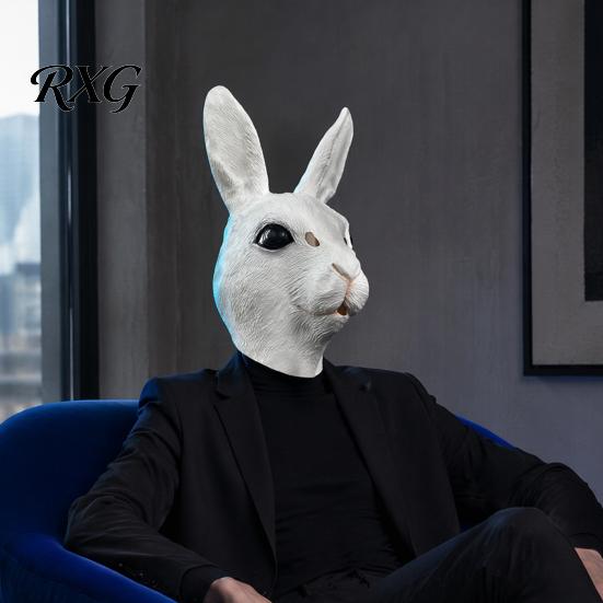Maschera di Halloween con Visione Illimitata, Testa di Coniglio per Adulti, Cappuccio in Lattice di Coniglio Realistico, Costume Animale Morbido Ecologico, Accessorio per Festa di Carnevale Cosplay