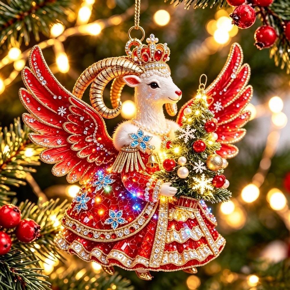 Lightweight Zodiac Sheep Ornament Flat Acrylic Lamb Hanging Decor Hanging Loop Christmas Tree Ornament