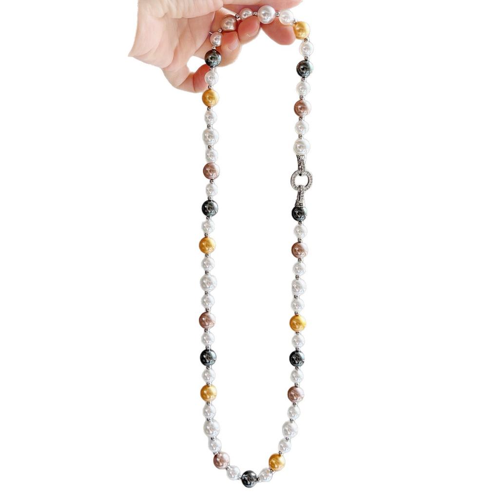 Vintage High Quality Maillard Mixed Color Shijia Pearl Sweater Chain Necklace Collarbone Chain
