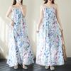 Neckholder-Langkleid mit Blumenmuster, Sommer, Bohemian-Stil, Urlaub, Reisen, Strandkleid, Baumwolle, Leinen, großer langer Rock